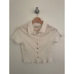 Urban Outfitters Sheer White Crinkle Ruched Button Down Top, size S-M
